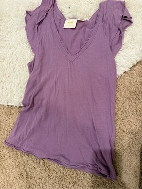 Anthropologie Lavender V-Neck Flutter Sleeve Top